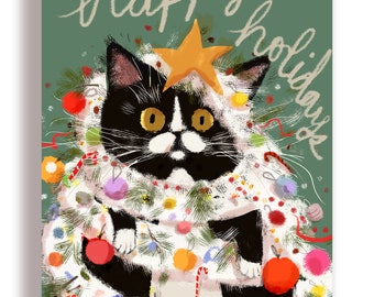 Holiday Decor - Tuxie - Funny Christmas Cat Card