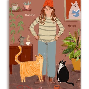 Merci pour vous - carte maman chat - gardienne d'animaux - dame chat