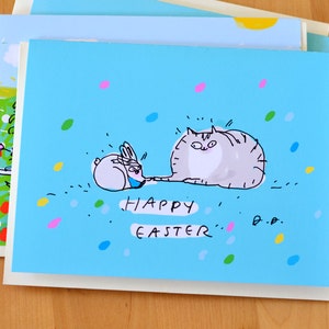 Lustige Osterkarte - Frohe Ostern - Katze und Hase Freund