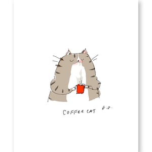Coffee Cat Print - Coffee Art - Kitchen Art