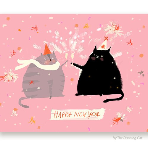 Happy New Year Card - New Years Cards - Happy New Year Cat Card