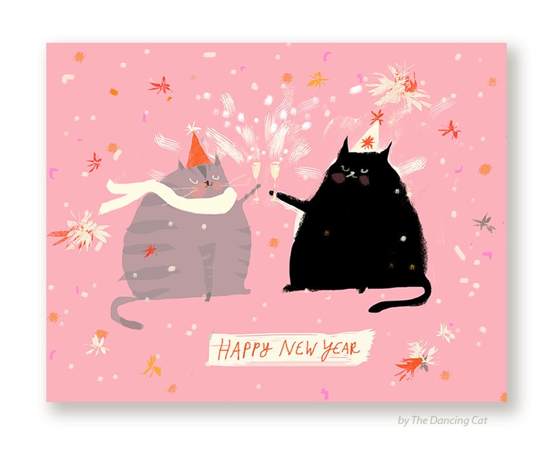 Happy New Year Card - New Years Cards - Happy New Year Cat Card