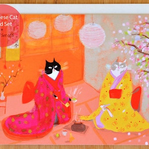 Jeu de 5 cartes chat japonais