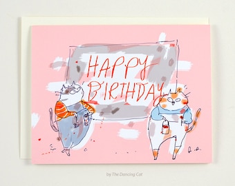 Biglietto di buon compleanno Cat - Pittori di segni - Biglietto di compleanno gatto - Biglietto di compleanno per artista