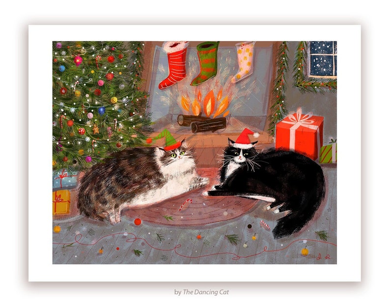 Twas the Night Before Christmas Christmas Cat Print Holiday Decor image 1