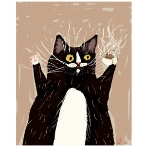 Coffee Time Cat Print - Crazy Caffeine Cat