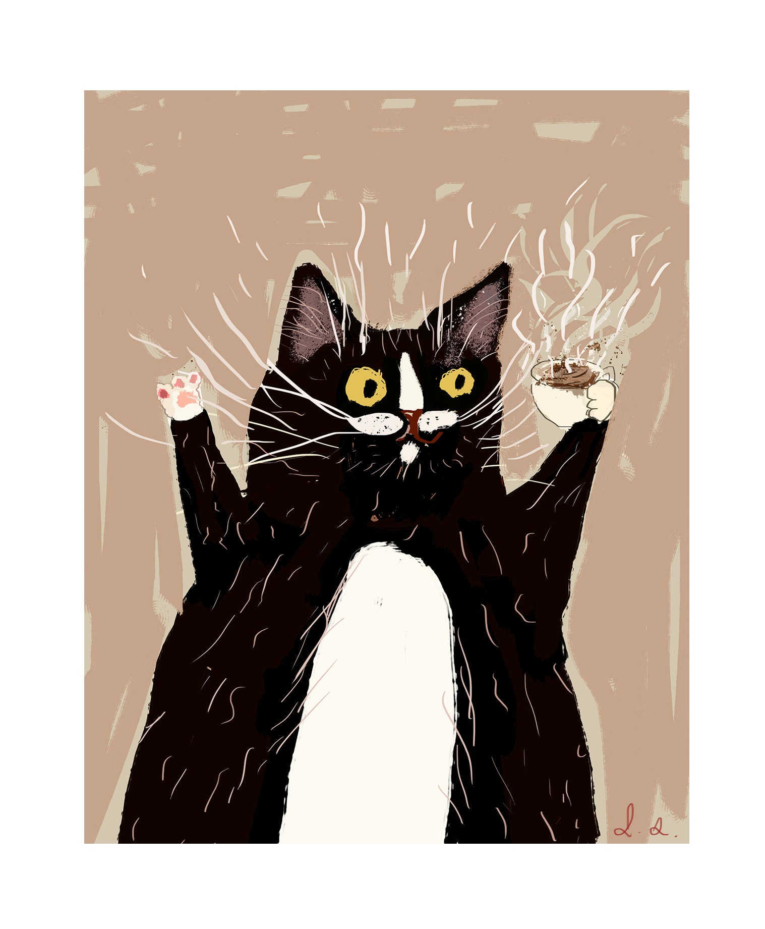 Coffee Time Cat Print - Crazy Caffeine Cat - Etsy Canada