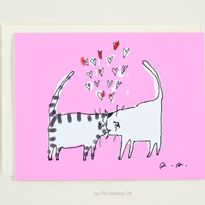 Carte chat coup de tête rose - carte amour - carte chat - je t'aime