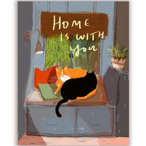 Tarjeta de aniversario con el gato "Home is With You" (El hogar está contigo)