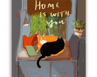 Home is With You Cat Card - Love You - Anniversary Card