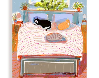 Bed Babies Cat Card - Blank Inside - Thinking of You - Cat Card