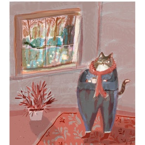 Rainy Day - Tea Time Cat Print - Limited Edition Print