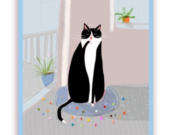 Tuxie Time Out Cat card