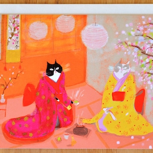 Carte de chat pour la cérémonie du thé japonaise - Chats matcha