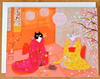 Japanese Tea Ceremony Cat Card - Matcha Cats