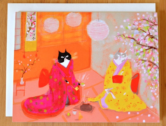 Japanese Tea Ceremony Cat Card - Matcha Cats