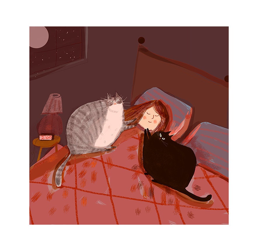 The Bonding Hour- Cat Print- Cat Painting