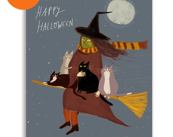Halloween Cat Card Set - Mixed Set of 5