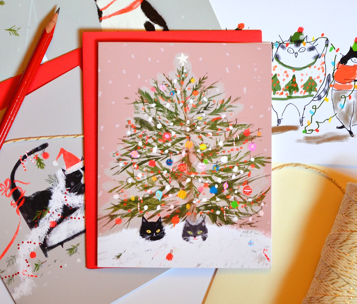 Funny Christmas Card - Under the Christmas Tree - Christmas Cat Card