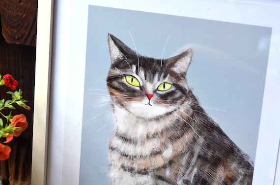 Mr. Chubs 猫プリント - 猫アート - 猫の絵画 - グレー タビー - Etsy 日本