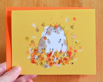 Leaf Lover- Fall Cat Card - Autumn Foilage