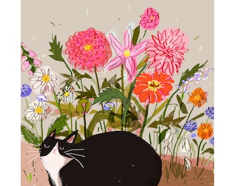 Garden Baby Cat Print - Flower Cat - Cat Painting - Fine Art Print