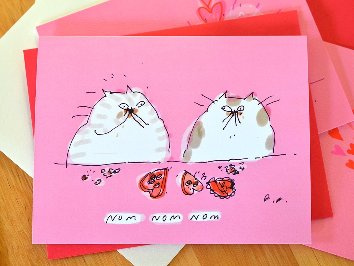 Funny Valentine's Day Card - Nom Nom Nom - Cat Valentine Card - F…