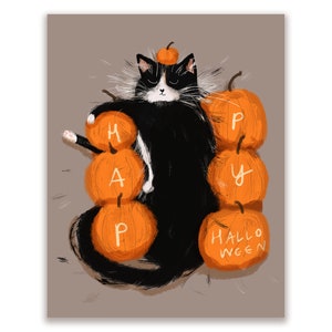 Carte Happy Halloween citrouille chat de lit