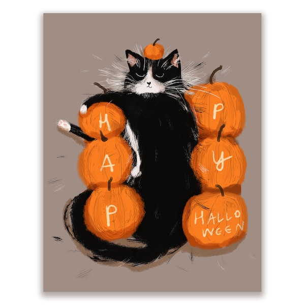 Happy Halloween Pumpkin Bed Cat Card