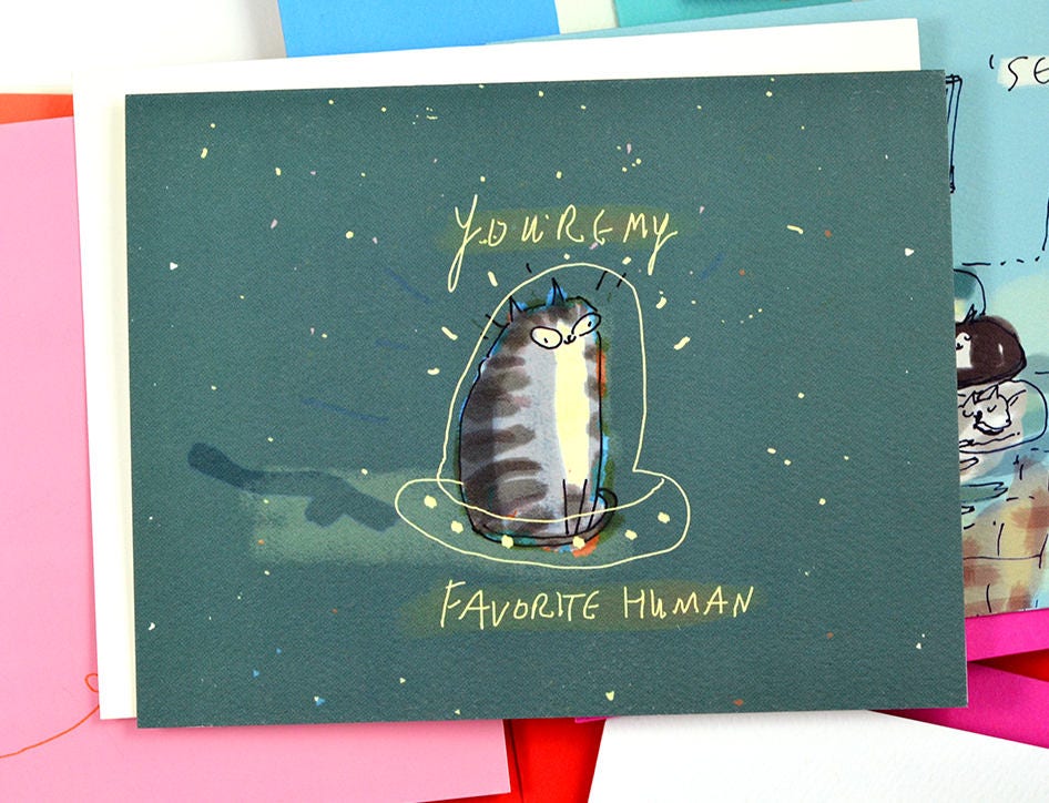 You're My favorite Human - Space Cat- Funny Cat Card - Cat Mom Ca…