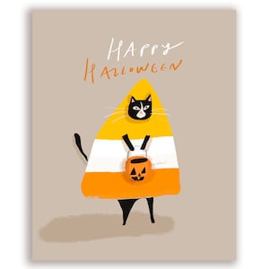 Candy Corn Cat Card - Treat Run- Halloween Card - Cat  - Cat Lady- Cat Mom - Funny Halloween Card