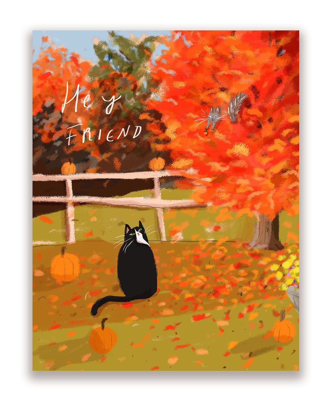 Hey Friend - Fall Cat Card - Etsy