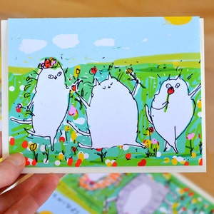 Spring Revelry - Cat Card - Spring Card - Garden Cat - Flowers - Nature Lover