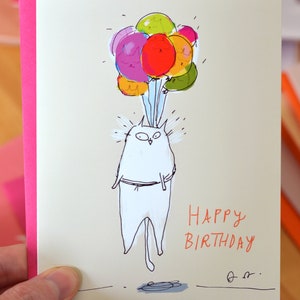 Balloon Ride - Birthday Cat Card -  Funny Birthday Card - Cat Lover