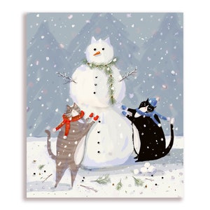 Karta Snow Cat - Bałwan - Śmieszna karta Cat - Zimowa dekoracja