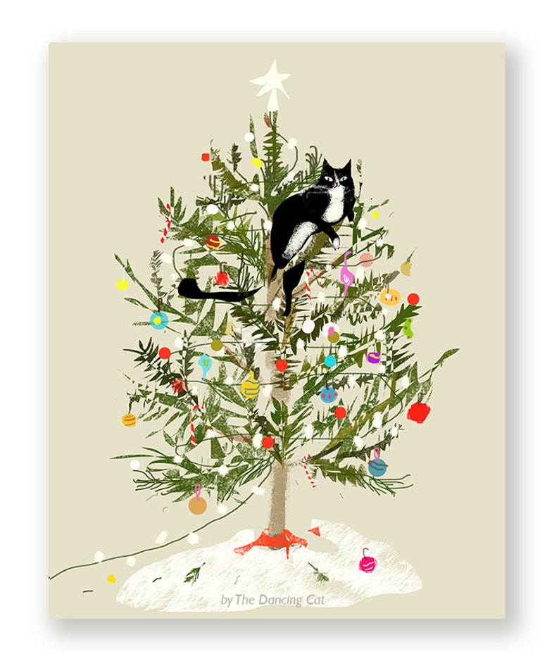 Funny Christmas Card Christmas Tree Cat Cat Christmas Card image 1