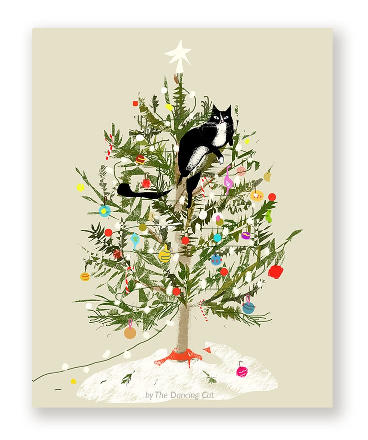 Funny Christmas Card - Christmas Tree Cat - Cat Christmas Card