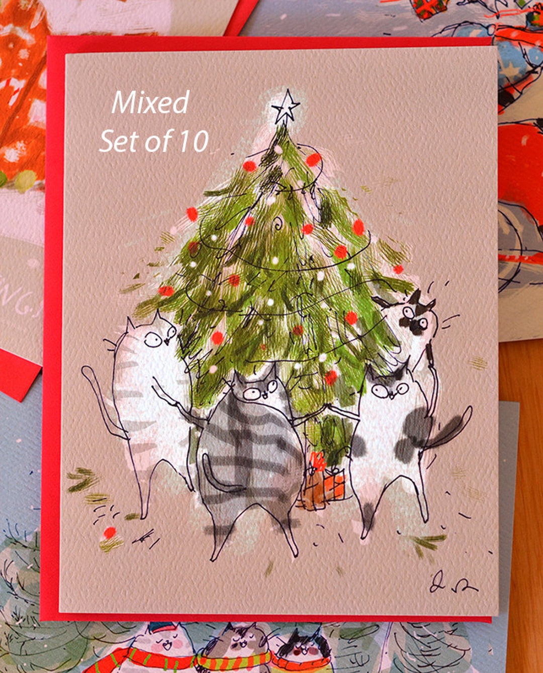 Mixed Set of 10 or More Christmas Cat Cards - Etsy