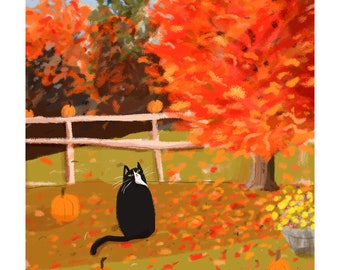 Fall Vibes Cat Print - Fall Art