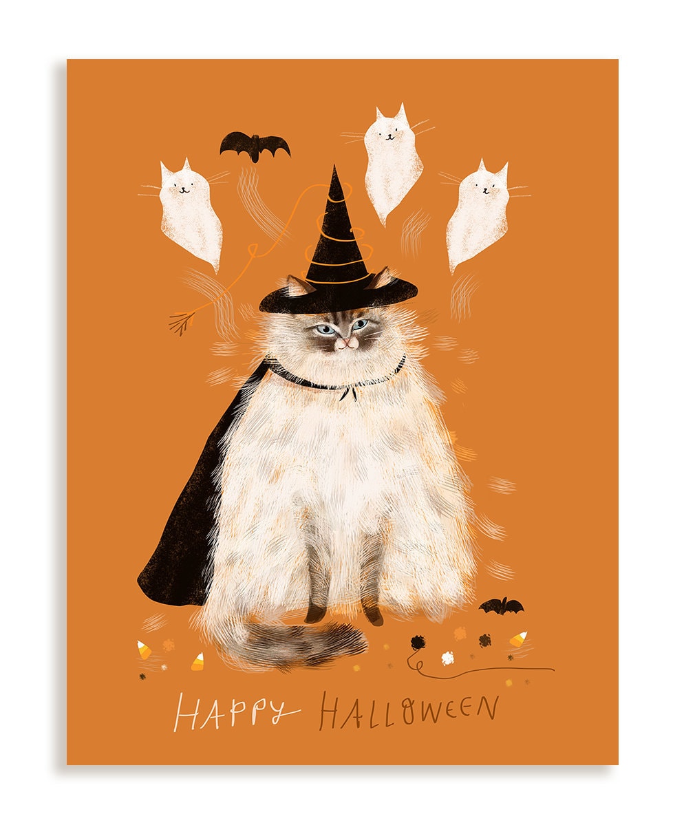 Halloween Kitty- Happy Halloween Cat Card- Kitty Ghosts - NEW