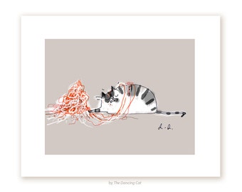 String Time Cat - Cat Print- Funny Cat Art- Art for Cat Mom
