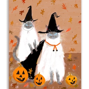 Amis d'automne - carte Happy Halloween chat - carte Halloween