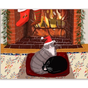 Cozy Cats Holiday Card - Fireplace Cats- Christmas Cat Card