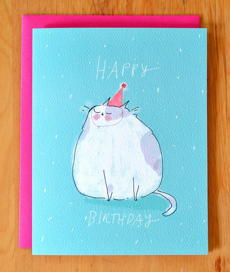 Happy Birthday Cat Card Fat Cat Smug Cat | Etsy