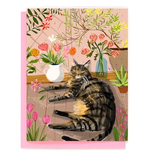 Carte chat amateur de fleurs - chat de jardin - vierge à l'intérieur