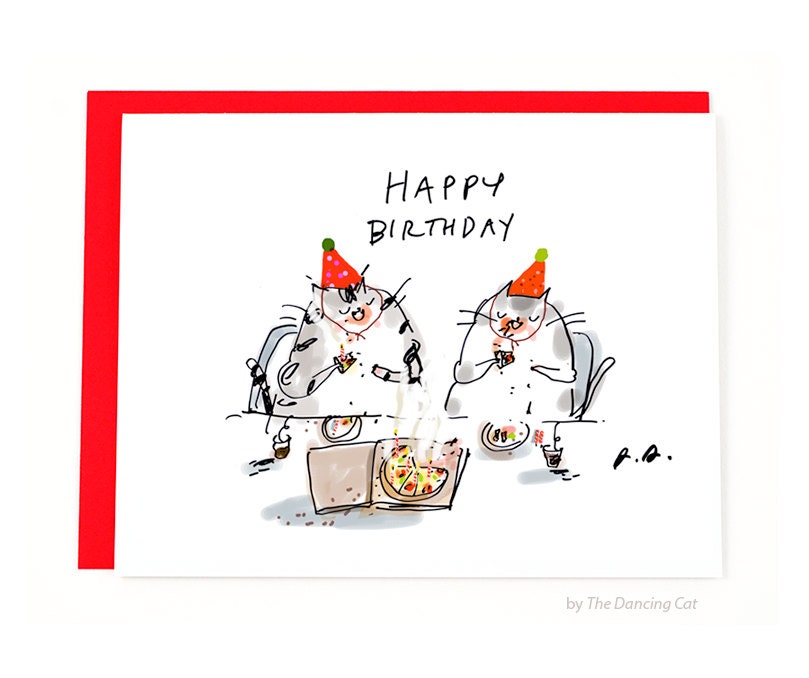 Funny Birthday Card - Pizza Cats - Pizza Birthday Card