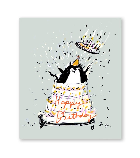 Gateau Geant Drole De Carte Danniversaire Chat Etsy Canada