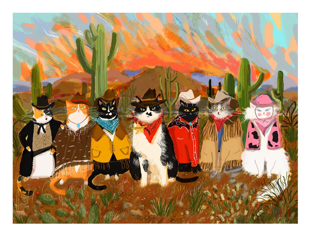 Cowboy Cats Print Howdy Pawtner Limited Edition Print - Etsy