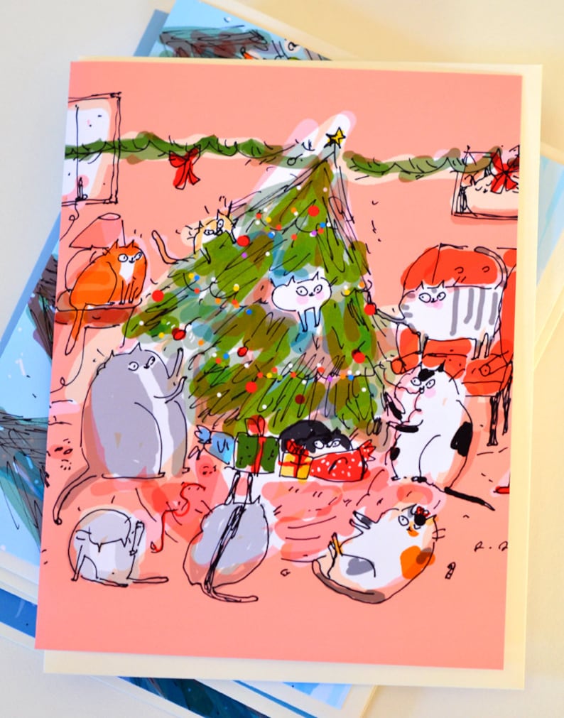 Christmas Cat Card - Funny Christmas Card - Christmas Cat Party - Etsy