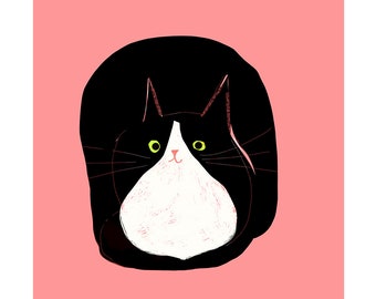 Big Tux Cat Print- Cat Painting- Cat Illustration- Tuxedo Cat - Cat Portrait